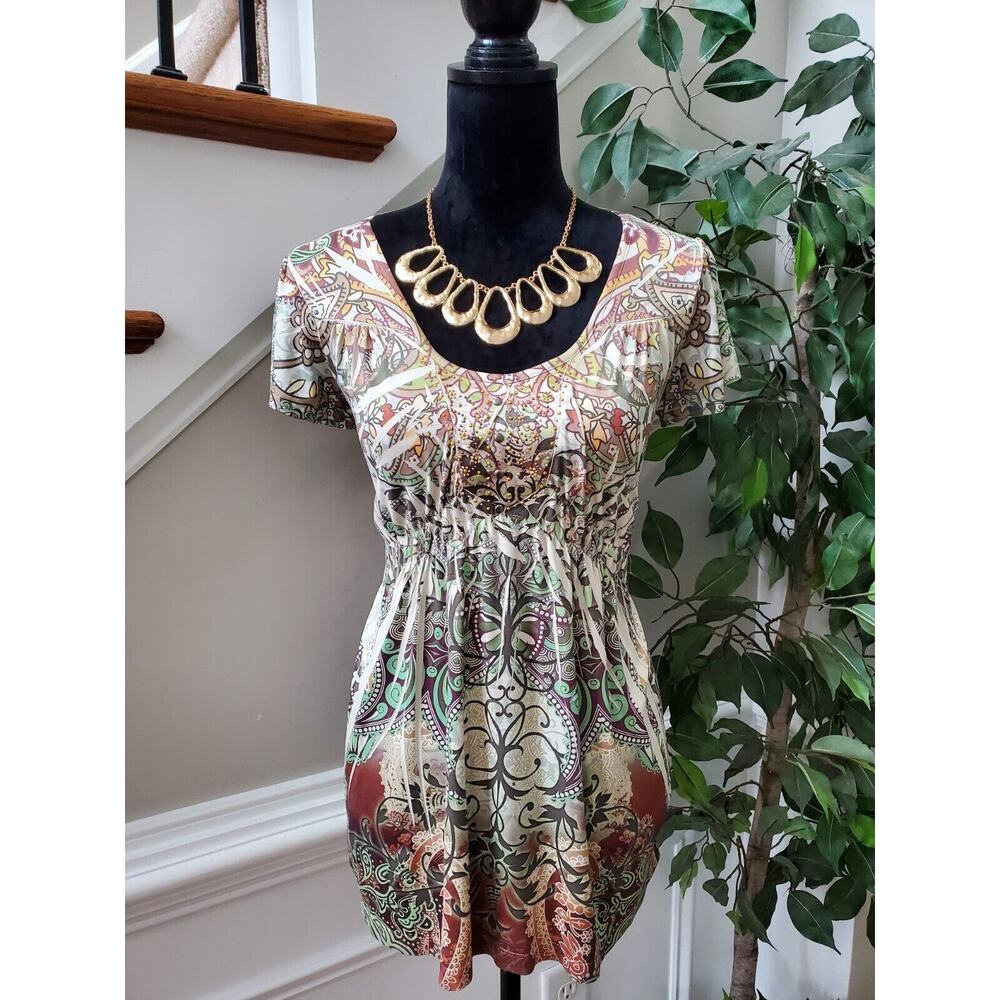 One World Women's Multicolor Polyester Scope Neck Short Sleeve Pullover Blouse S